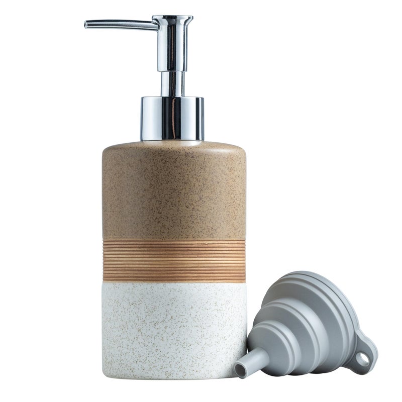 Cormomu Ceramic Soap Dispenser Set for Hand Soap, Shampoo, Dish Soap, Conditioner, Includes Stainless Steel Pump and Silicone Funnel, 12 Oz, Modern Kitchen Decor - Image 1
