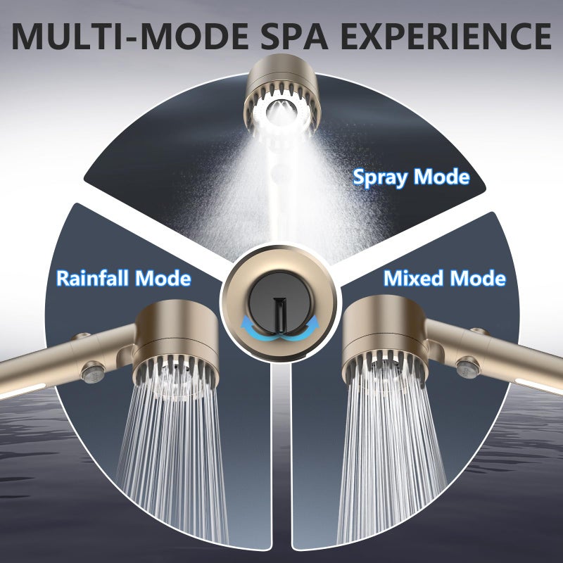 PWERAN Filtered Shower Head with Handheld, High Pressure Water Flow and Multiple Spray Modes Shower Head with Filter, Power Wash for Hard Water, Showerhead with ON/OFF Switch for Pets Bath (Golden) - Image 4