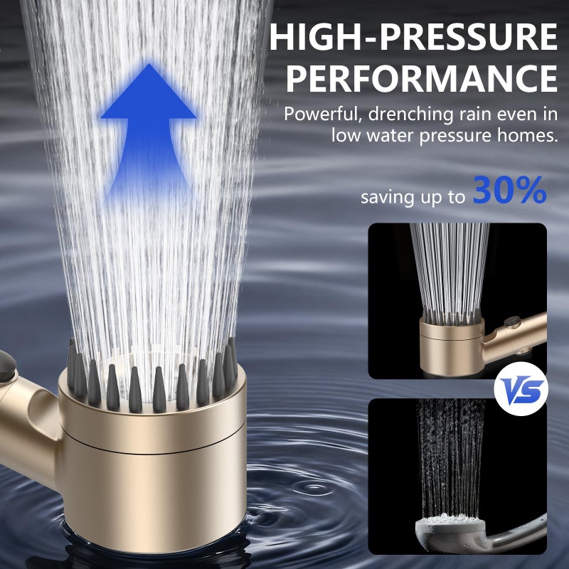 PWERAN Filtered Shower Head with Handheld, High Pressure Water Flow and Multiple Spray Modes Shower Head with Filter, Power Wash for Hard Water, Showerhead with ON/OFF Switch for Pets Bath (Golden) - Image 2