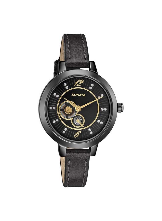 سوناتا ساعة يد كرونوغراف جلدية دائرية  -  مم - أسود - Image 4