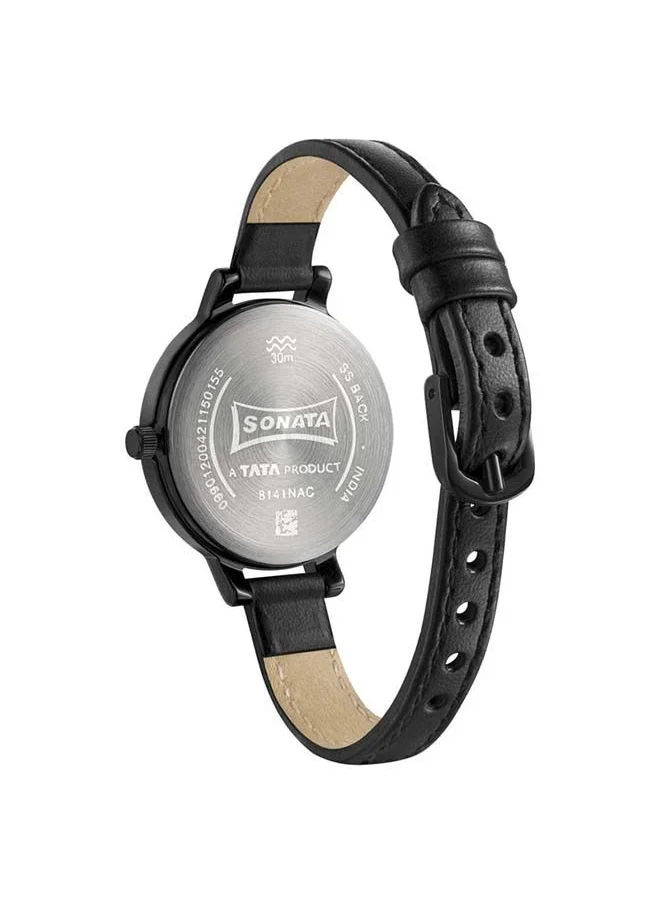 Sonata Round Shape Leather Band Chronograph Wrist Watch 8141NL03 - 32 mm - Black