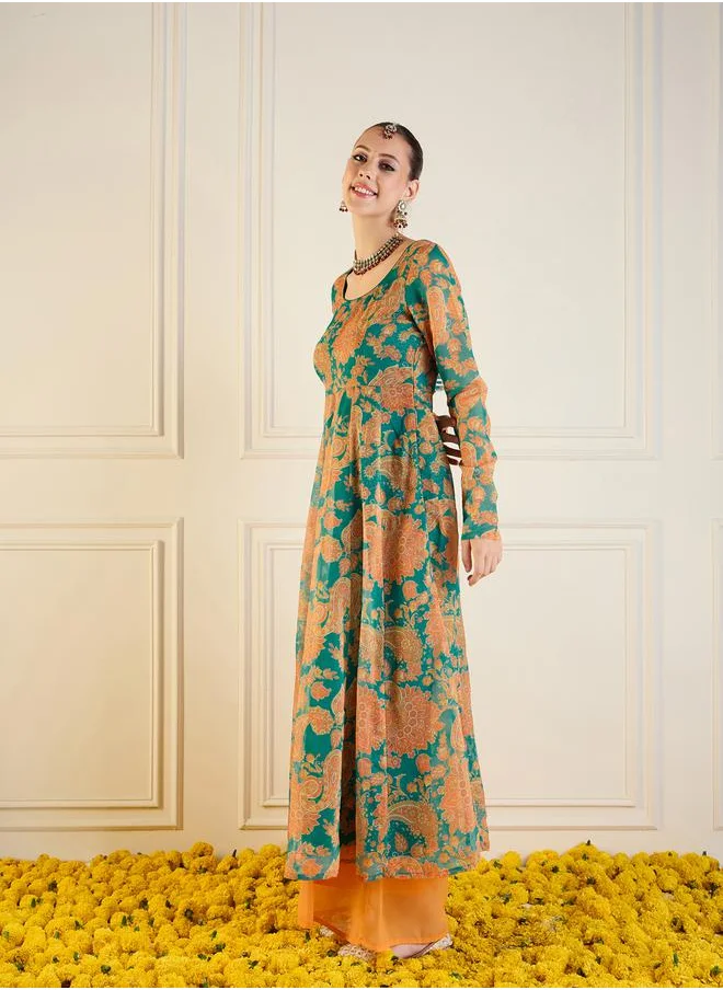 SASSAFRAS All-Over Floral Print Maxi Anarkali by Styli