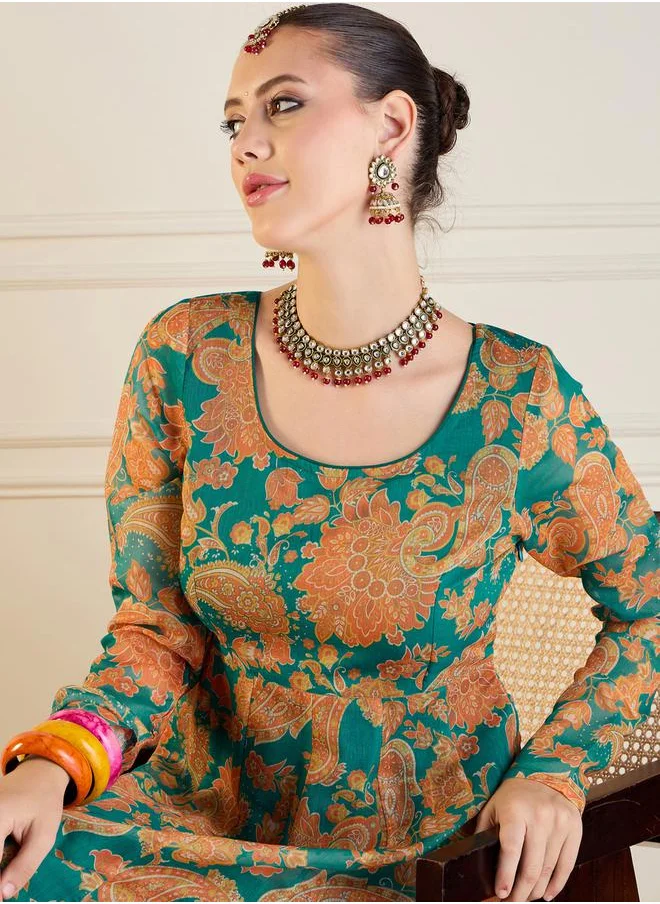 SASSAFRAS All-Over Floral Print Maxi Anarkali by Styli
