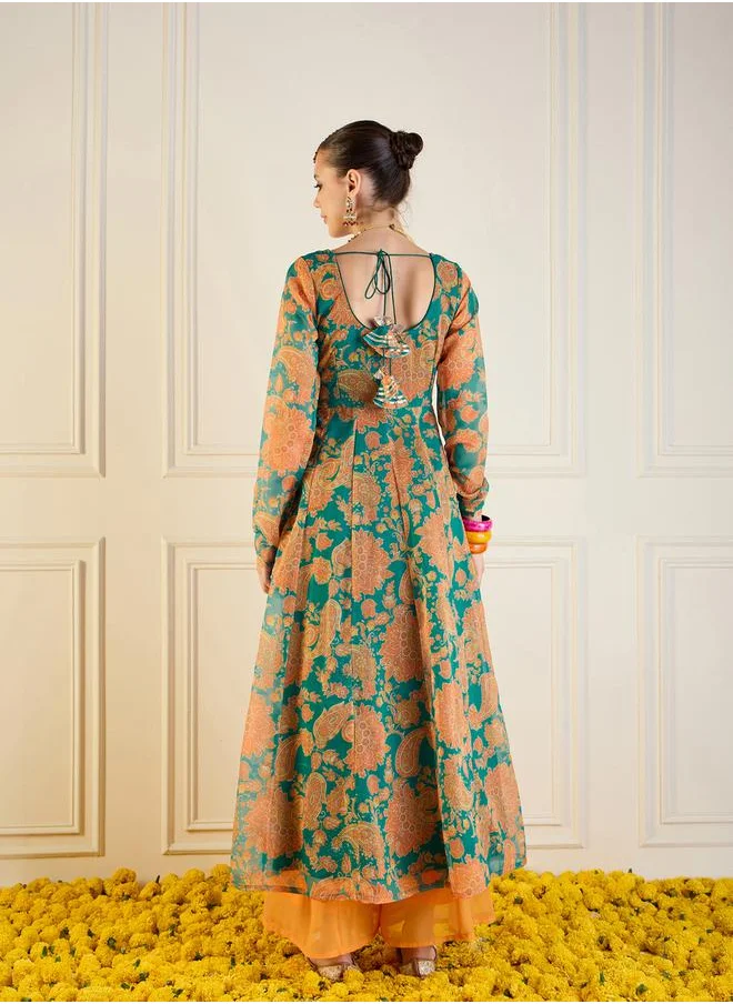 SASSAFRAS All-Over Floral Print Maxi Anarkali by Styli