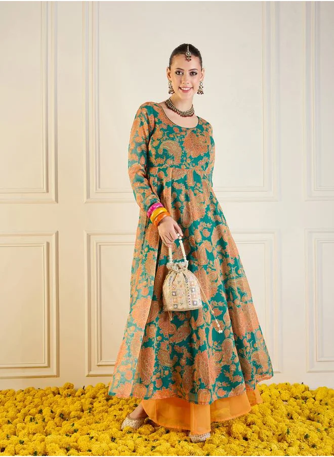 SASSAFRAS All-Over Floral Print Maxi Anarkali by Styli