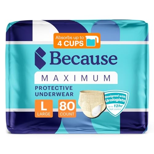 Because Premium Maximum Plus Adult Incontinence and Postpartum Bladder Leak Underwear for Women Maximum Absorbency Disposable Beige Large 80 Count 4 Packs of 20 - Image 2