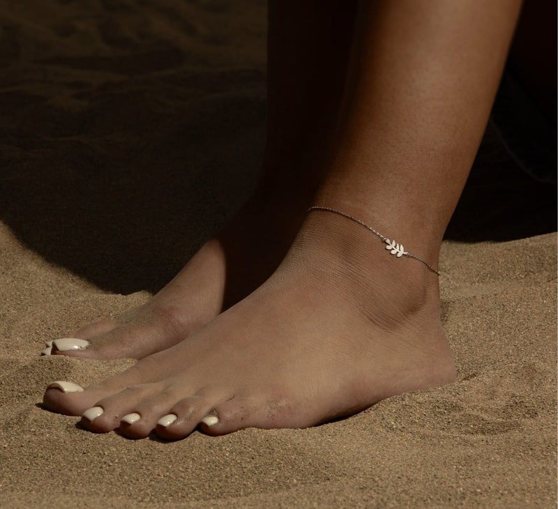 Minza “Wheat” Women’s Silver Anklet, Sterling Silver 925 Wheat Pendant, Adjustable Chain Anklet, Jewelry for Casual & Special Occasion - Image 1