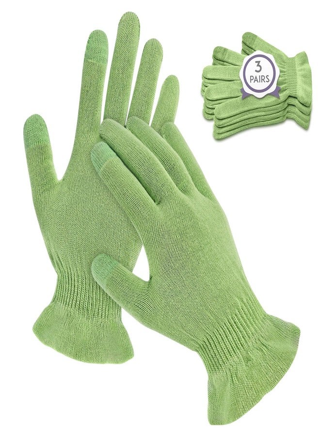 MIG4U Moisturizing Beauty Gloves Touchscreen Overnight Sleeping Glove for Women Dry Hands, Nighttime Lotion, Eczema, SPA, Cosmetic Treatment, Apple Green 3 Pairs Size L/XL - Image 1