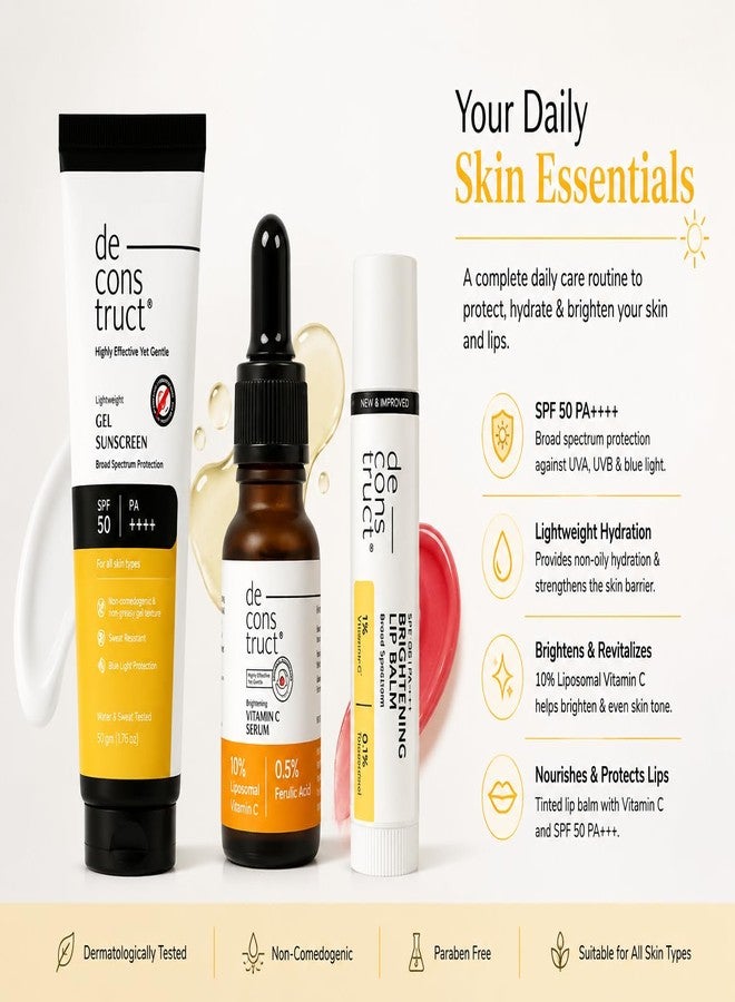 Deconstruct Gel Sunscreen 50gm + Vitamin C 10ml + Brightning Lip Balm Trio