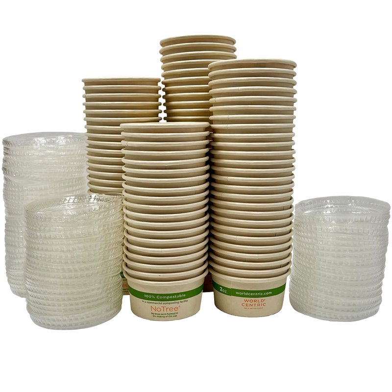 Outside the Box Papers 2 Ounce Souffle Cups and Lids 100 Biodegradable and Compostable 100 Pack