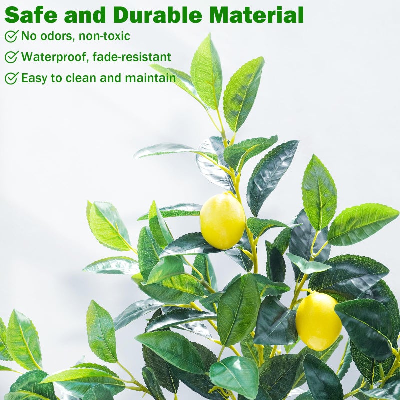 Caxchiling 24Inch Fake Lemon Tree, Lemon Decor for Tabletop, Desk, Centerpiece, Home, Kitchen, Living Room, Artificial Potted Plants with White Planter and Stone Cover - Image 5