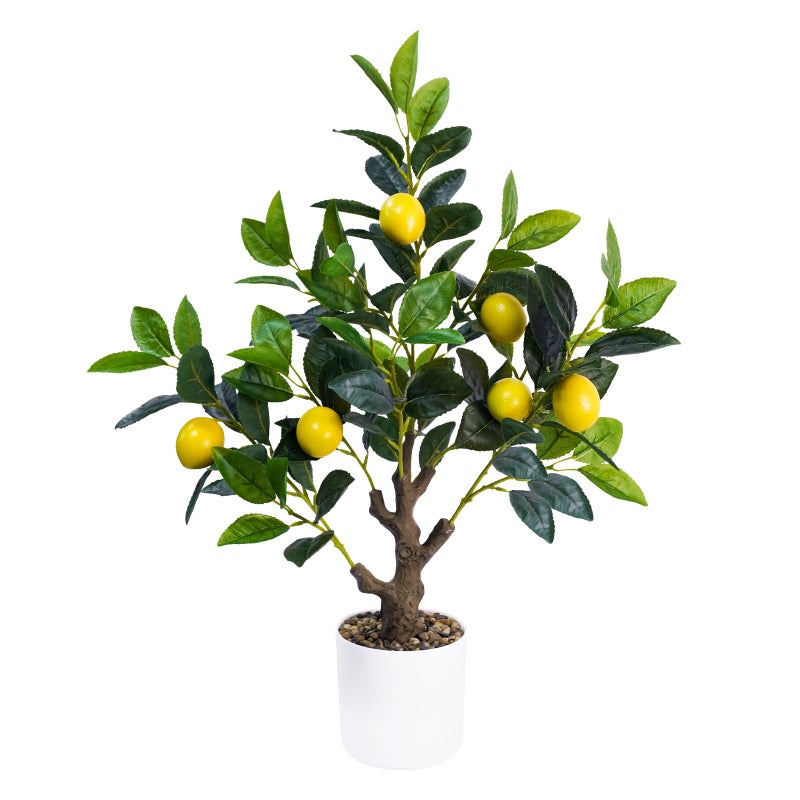 Caxchiling 24Inch Fake Lemon Tree, Lemon Decor for Tabletop, Desk, Centerpiece, Home, Kitchen, Living Room, Artificial Potted Plants with White Planter and Stone Cover - Image 1