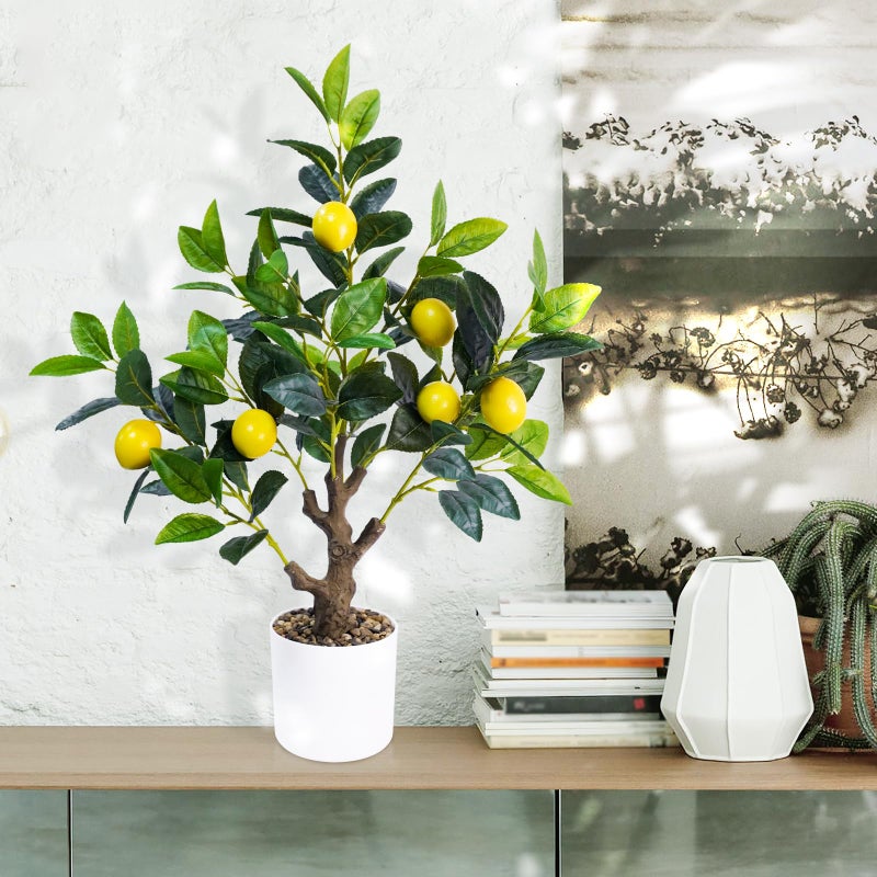 Caxchiling 24Inch Fake Lemon Tree, Lemon Decor for Tabletop, Desk, Centerpiece, Home, Kitchen, Living Room, Artificial Potted Plants with White Planter and Stone Cover - Image 4