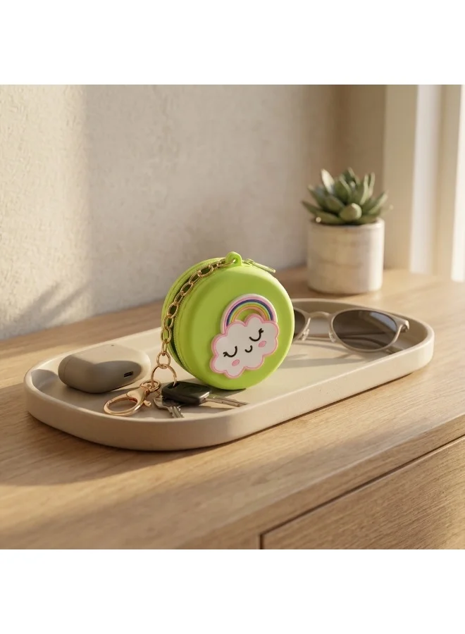 Mobcos Green Rainbow MOBCOS Mini Pouch Keychain – Cute Round Zipper Coin Purse & Multipurpose Mini Storage Bag with Keyring for Coins, Cash, Keys and Small Essentials | Green Rainbow  | Best Price UAE