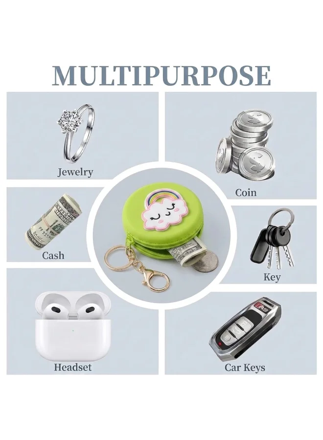 Mobcos Green Rainbow MOBCOS Mini Pouch Keychain – Cute Round Zipper Coin Purse & Multipurpose Mini Storage Bag with Keyring for Coins, Cash, Keys and Small Essentials | Green Rainbow  | Best Price UAE