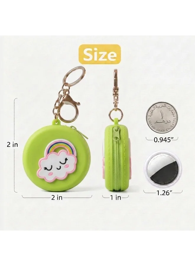 Mobcos Green Rainbow MOBCOS Mini Pouch Keychain – Cute Round Zipper Coin Purse & Multipurpose Mini Storage Bag with Keyring for Coins, Cash, Keys and Small Essentials | Green Rainbow  | Best Price UAE