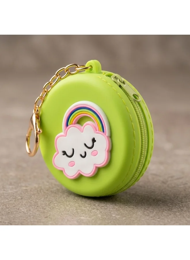 Mobcos Green Rainbow MOBCOS Mini Pouch Keychain – Cute Round Zipper Coin Purse & Multipurpose Mini Storage Bag with Keyring for Coins, Cash, Keys and Small Essentials | Green Rainbow  | Best Price UAE