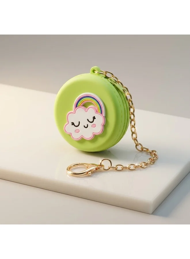 Mobcos Green Rainbow MOBCOS Mini Pouch Keychain – Cute Round Zipper Coin Purse & Multipurpose Mini Storage Bag with Keyring for Coins, Cash, Keys and Small Essentials | Green Rainbow  | Best Price UAE