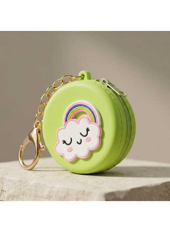 Mobcos Green Rainbow MOBCOS Mini Pouch Keychain – Cute Round Zipper Coin Purse & Multipurpose Mini Storage Bag with Keyring for Coins, Cash, Keys and Small Essentials | Green Rainbow  | Best Price UAE