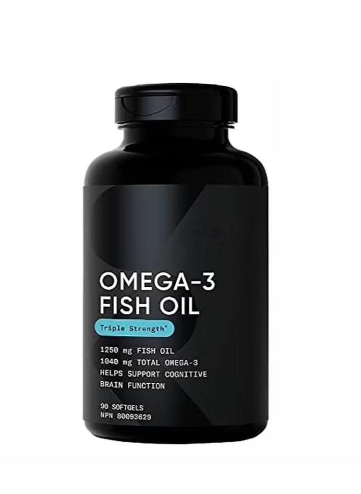 أوميغا 3، قوة ثلاثية، ١٢٥٠ ملغ، مصنوع من ألاسكا وأوميغا، مع ثلاثي جليسريد إيكوسابنتينويك ودوكوساهيكسانويك | دعم القلب والدماغ والمفاصل | معتمد من IFOS بخمس نجوم، غير معدل وراثيًا وخالٍ من الغلوتين - ٩٠ كبسولة هلامية - Image 1
