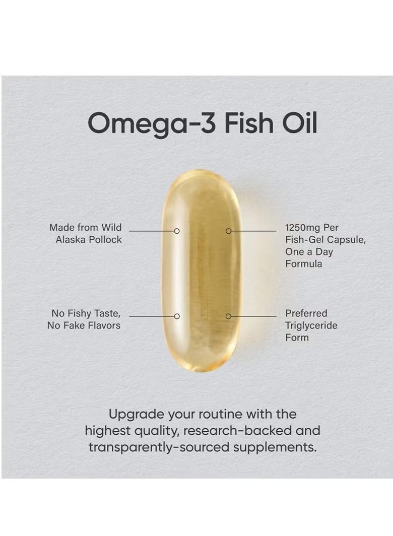 أوميغا 3، قوة ثلاثية، ١٢٥٠ ملغ، مصنوع من ألاسكا وأوميغا، مع ثلاثي جليسريد إيكوسابنتينويك ودوكوساهيكسانويك | دعم القلب والدماغ والمفاصل | معتمد من IFOS بخمس نجوم، غير معدل وراثيًا وخالٍ من الغلوتين - ٩٠ كبسولة هلامية - Image 4