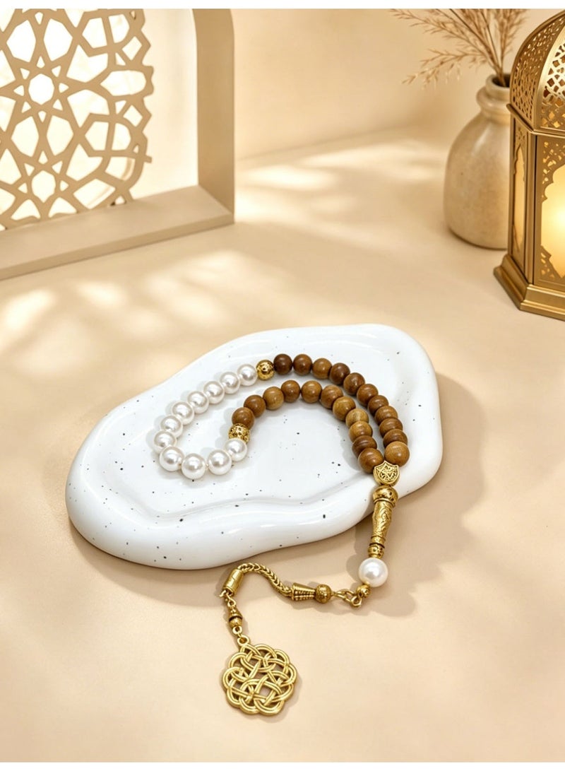 موجود التصميم الأصلي/33 لؤلؤة مع خرزات صلاة من خشب الورد/تسبيح/10 ملم - Image 4
