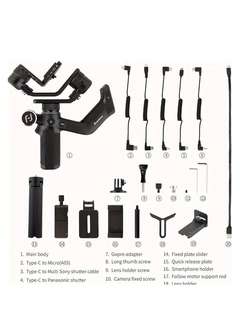 FeiyuTech - FeiyuTech Scorp Mini 3-Axis All In One Gimbal Stabilizer For Mirrorless Camera With Short Lens, Compact Cameras, Action Camera Gopro, 54-88mm Width IPhone 15 Pro, 1.3" Touch Screen, 2.6lbs Payload - Image 1
