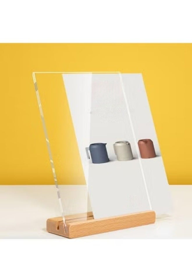 Eckek - Eckek  Acrylic Sign Holder A4/A5/A6 Menu Displays Double Sided, Wood Base Table Top Sign Stand - Image 1