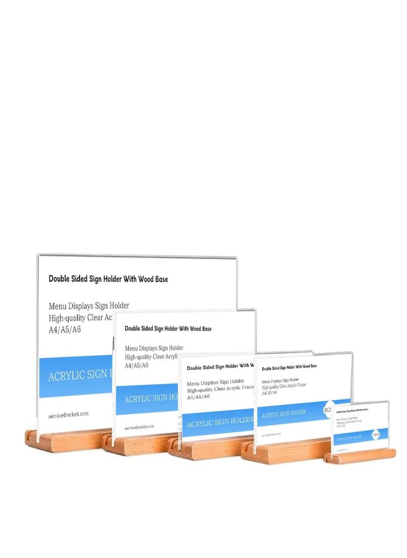 Eckek - Eckek  Acrylic Sign Holder A4/A5/A6 Menu Displays Double Sided, Wood Base Table Top Sign Stand - Image 1