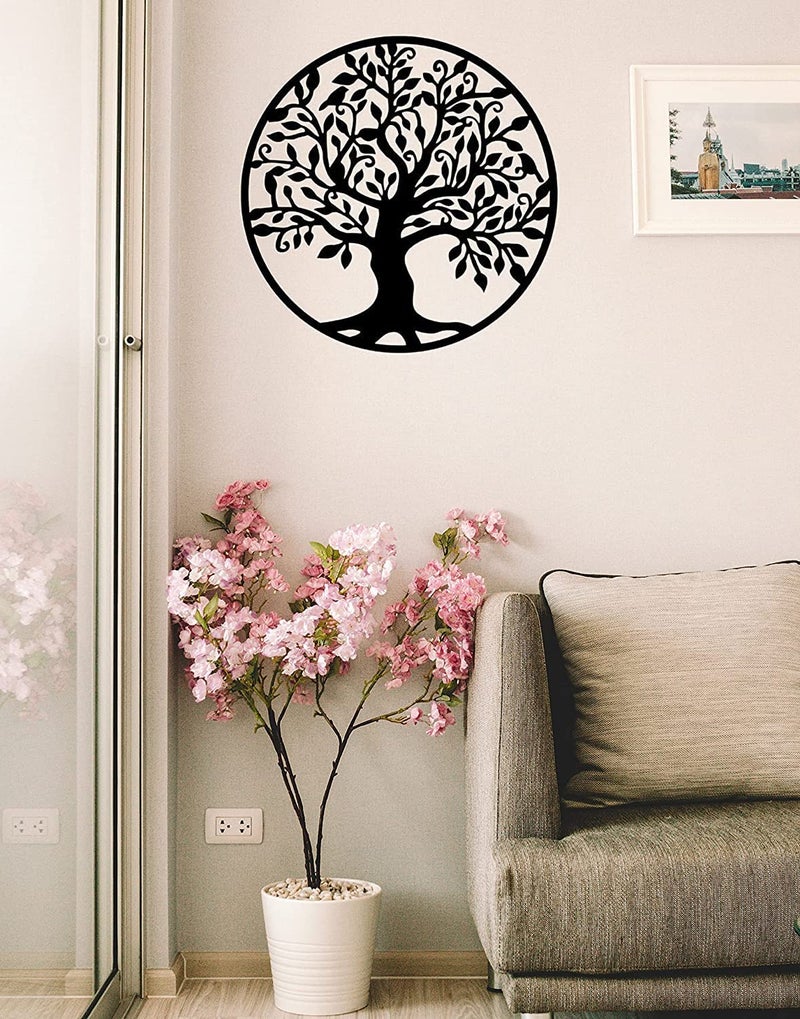 Arabs Morden Iron Tree of Life Circle Shape Metal Wall Art Decor for Living room Bedroom Kids Room Kitchen Office Wall Hanging Decoration Items for Home Decor Black 40 cm - Image 5