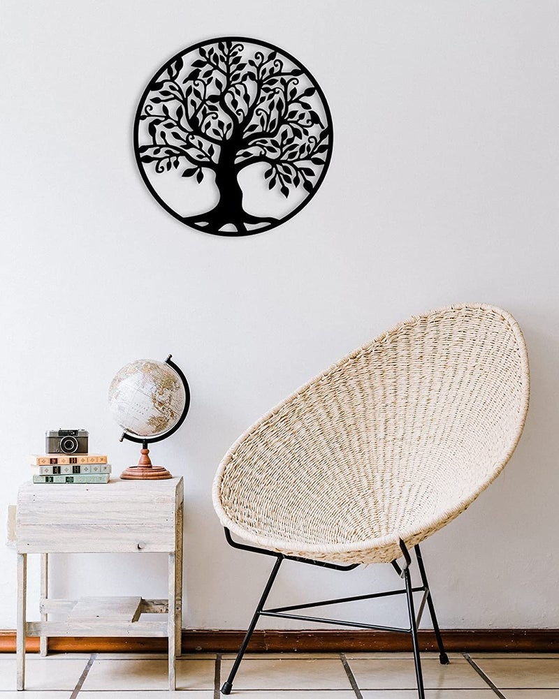 Arabs Morden Iron Tree of Life Circle Shape Metal Wall Art Decor for Living room Bedroom Kids Room Kitchen Office Wall Hanging Decoration Items for Home Decor Black 40 cm - Image 2