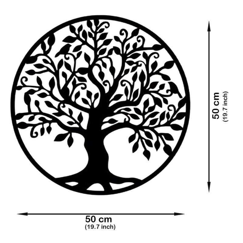 Arabs Morden Iron Tree of Life Circle Shape Metal Wall Art Decor for Living room Bedroom Kids Room Kitchen Office Wall Hanging Decoration Items for Home Decor Black 40 cm - Image 4