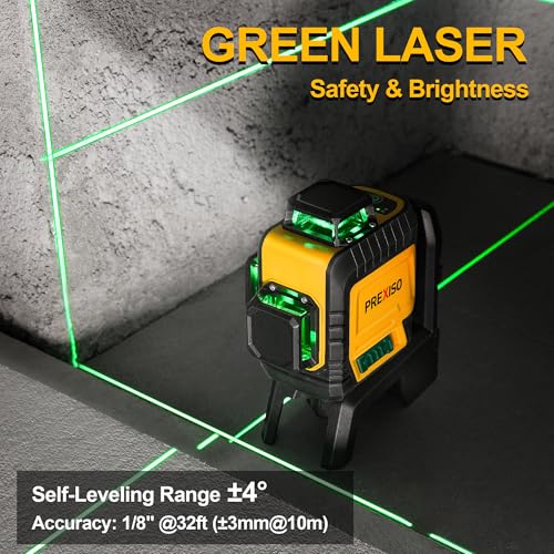 PREXISO 3 X 360° Laser Level with Tripod - Rechargeable 82Ft Cross Line Leveler, Green Line Laser Level Self Leveling for Construction, Tile, Home Renovation with Magnetic Base, Iron Plate, Bag - Image 3