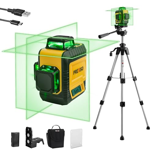 PREXISO 3 X 360° Laser Level with Tripod - Rechargeable 82Ft Cross Line Leveler, Green Line Laser Level Self Leveling for Construction, Tile, Home Renovation with Magnetic Base, Iron Plate, Bag - Image 1