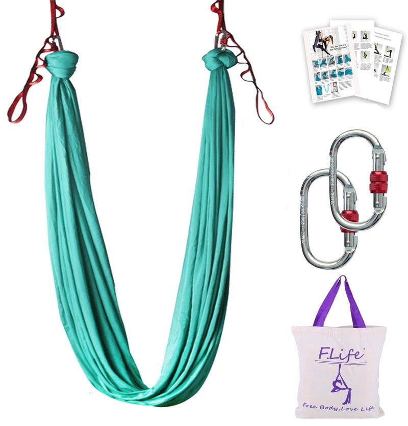 Flife Aerial Yoga Hammock 5.5 Yards Premium Silk Fabric Swing for Antigravity Inversion Include Daisy Chain,Carabiner and Pose Guide (Turquoise) - Image 1