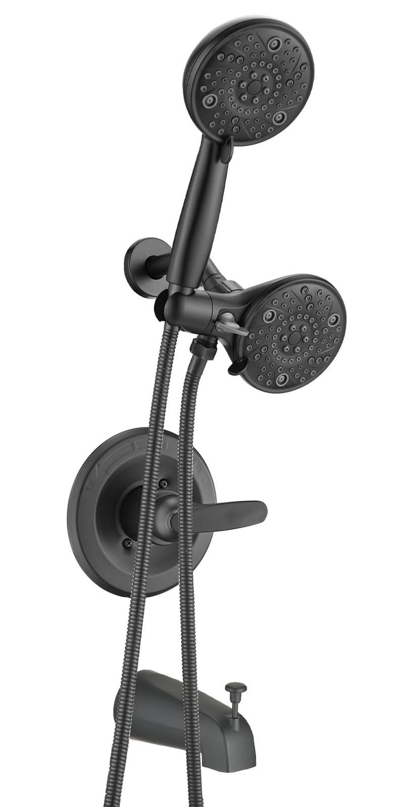 Ultrimkit 5 Dual Shower Faucet Compatible with Delta 1314 Series Tub Trim Kit High Pressure Round Rain Shower Head Handheld Set Faucet System Matte Black Valve Catridge Not Inclued - Image 2