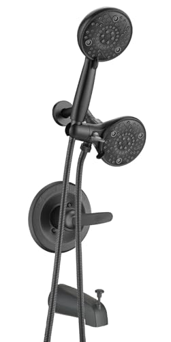 Ultrimkit 5 Dual Shower Faucet Compatible with Delta 1314 Series Tub Trim Kit High Pressure Round Rain Shower Head Handheld Set Faucet System Matte Black Valve Catridge Not Inclued - Image 1