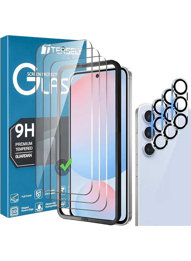 erorex 3 Plus 3 Pack 9H Tempered Glass Screen Protector For Samsung Galaxy S24 Fe 5G With Installation Alignment Frame Support Fingerprint Unlock Anti Scratch Film Screen Protector  - Image 1