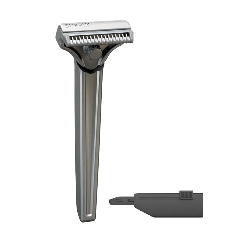 SUPPLY Single Edge SE Razor for Men â€“ Premium Metal Razor with Nick-Guard Safety Bar for an Easier, Low-Irritation Single-Blade Shave â€“ Includes 8 Japanese Injector Blades â€“ Classic Matte - Image 1