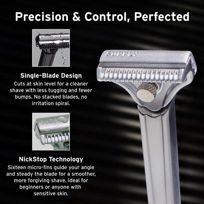 SUPPLY Single Edge SE Razor for Men â€“ Premium Metal Razor with Nick-Guard Safety Bar for an Easier, Low-Irritation Single-Blade Shave â€“ Includes 8 Japanese Injector Blades â€“ Classic Matte - Image 4