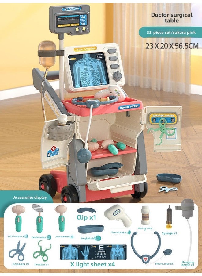 Children's Doctor Play Toy Set Boys And Girls Educational Medical Clinic Play House Stethoscope Injection Tool-Color:(Powder) Medical Operating Table - Image 1