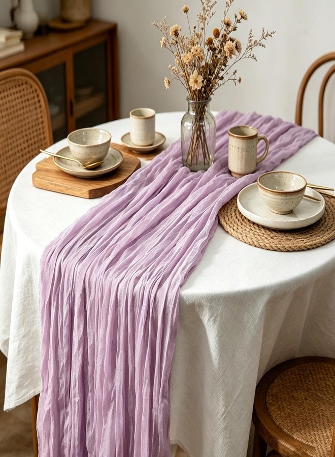 Mealah Cheesecloth Table Runner Purple, Boho Gauze Table Decor for Wedding Baby Shower Birthday Party, Spring Summer Easter Tea Party Decoration - Image 3
