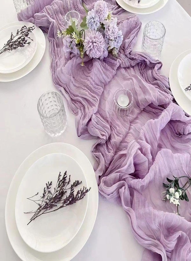 Mealah Cheesecloth Table Runner Purple, Boho Gauze Table Decor for Wedding Baby Shower Birthday Party, Spring Summer Easter Tea Party Decoration - Image 1