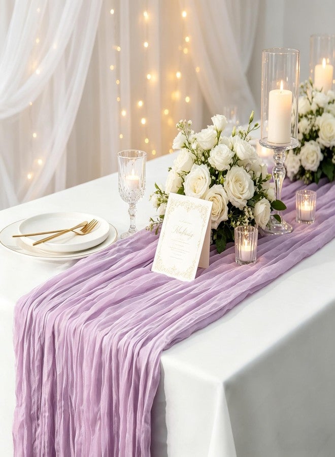 Mealah Cheesecloth Table Runner Purple, Boho Gauze Table Decor for Wedding Baby Shower Birthday Party, Spring Summer Easter Tea Party Decoration - Image 4