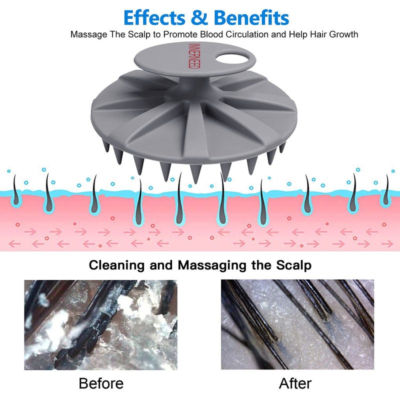 Innerneed One-Piece Scalp Massager Shampoo Brush, Wet & Dry Scalp Care Head Scrubber Hair Washing, Soft Silicone Bristles, for Hair Growth, Dandruff Removal, Comfortable for All Hair Types (Gray) - Image 3