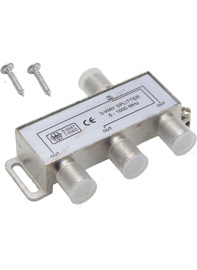 Koodmax 1 Input 3 Output Cable TV Satellite Antenna Multiplexer 3-Piece Splitter + 4 F Connectors 