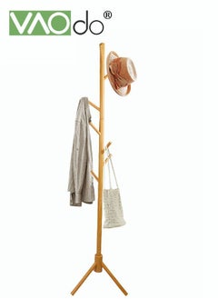VAOdo 8 Hooks Clothes Hanger Rack Log Color Super Load-Bearing Wooden Coat Rack  - Image 1