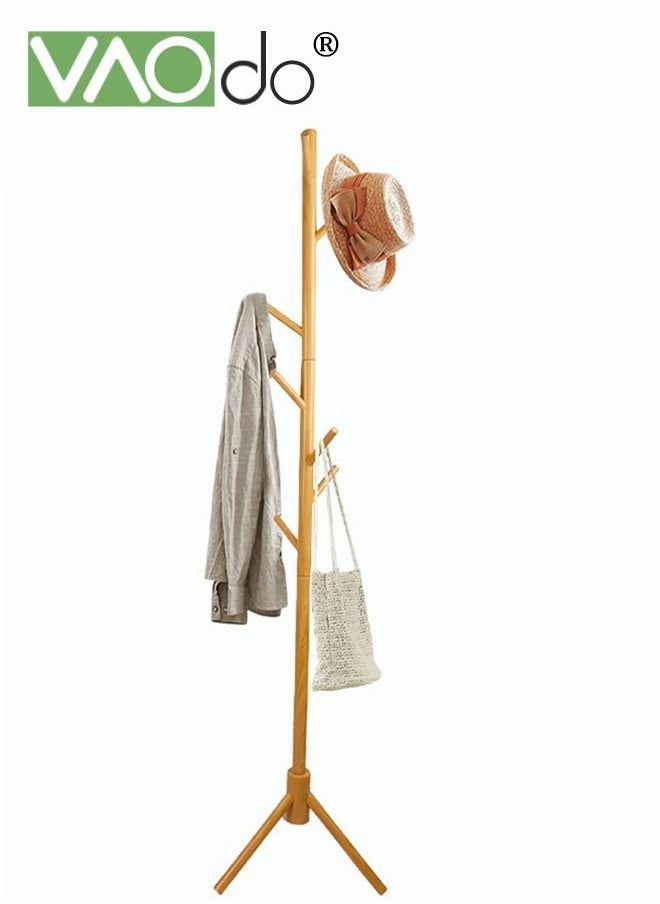 VAOdo 8 Hooks Clothes Hanger Rack Log Color Super Load-Bearing Wooden Coat Rack  - Image 1