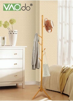 VAOdo 8 Hooks Clothes Hanger Rack Log Color Super Load-Bearing Wooden Coat Rack  - Image 2