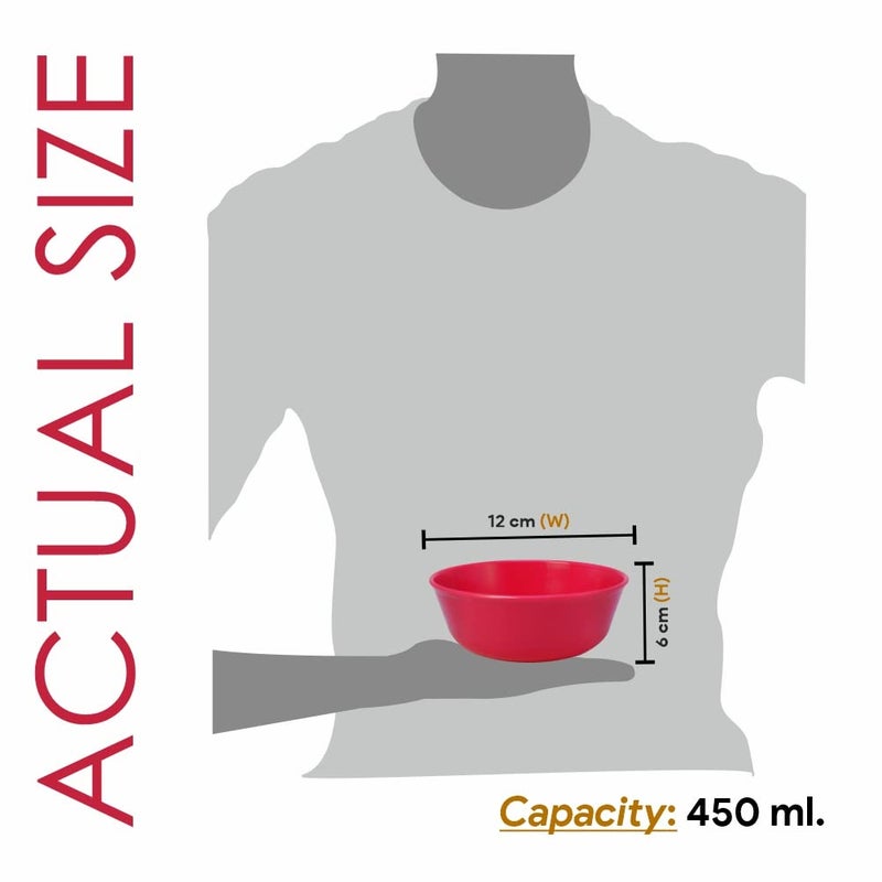Wonder Homeware Prime Sigma 500 Unbreakable BPA Free Plastic Bowl Set for Cereal, Salad, Rice, Soup, Pasta, Snack Bowl, Microwave Safe, Dishwasher Safe, 12 Pcs, 450 ml, Red Color - Image 4